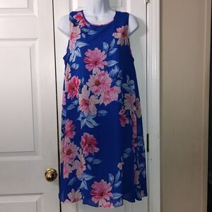 JH Collection sleeveless blue  floral print shift dress Sz 12 NWOT